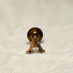 Vintage Gold Letter A Pin with Gemstones